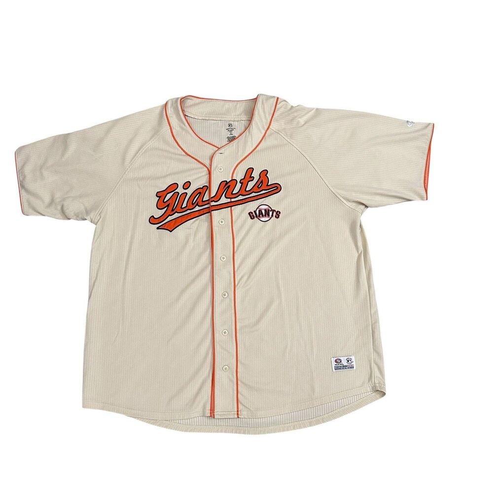 SF Giants Baseball Jersey Men’s 3XL True Fan Short Sleeve Button Front Beige